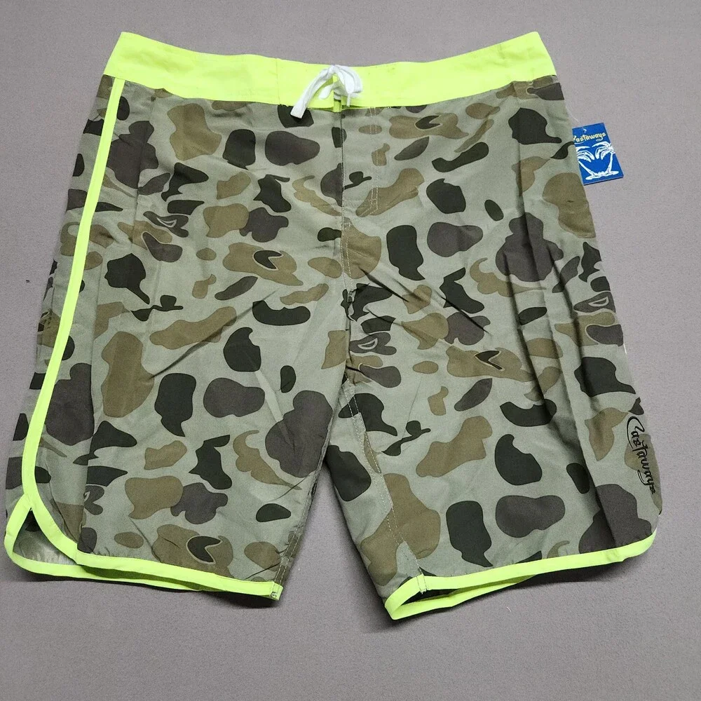 Castaways Men’S Board Shorts 40 Waist 3Xl Camo Neon Swim Trunks Drawstring 144